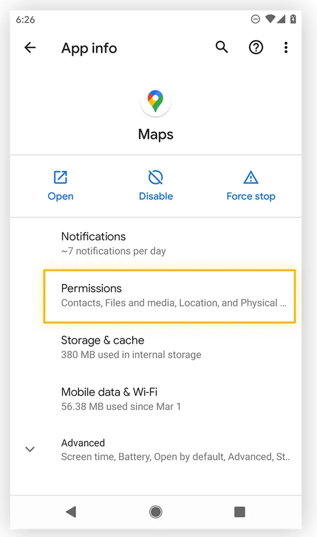 Click this to set permissions.